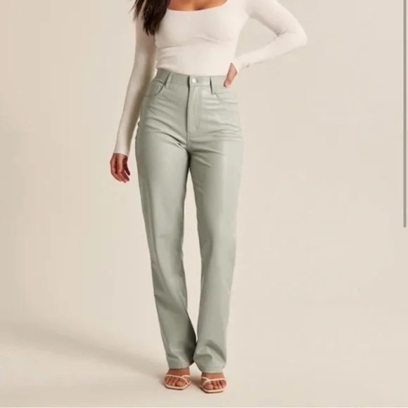 NWT ABERCROMBIE AND FITCH vegan leather mint green pants, 30โ (size 28) - Picture 1 of 6